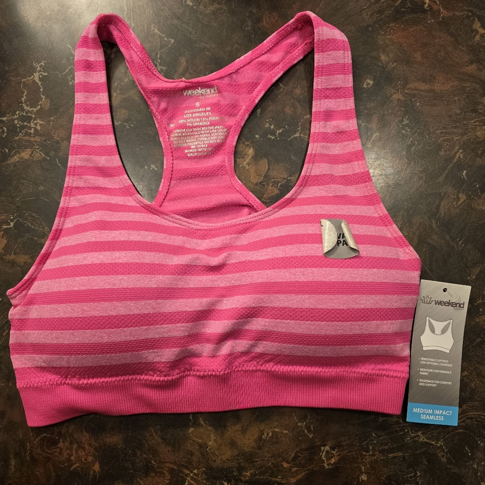 Weekend by Marika neon pink striped sports bra size small NWT